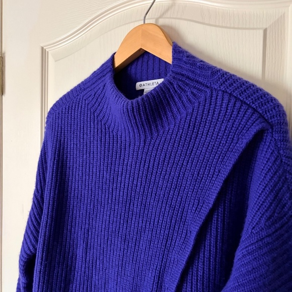 Athleta Wool, Cashmere Purple Azalea Chunky Mock Neck Cross over Sweater, Medium - Picture 4 of 11